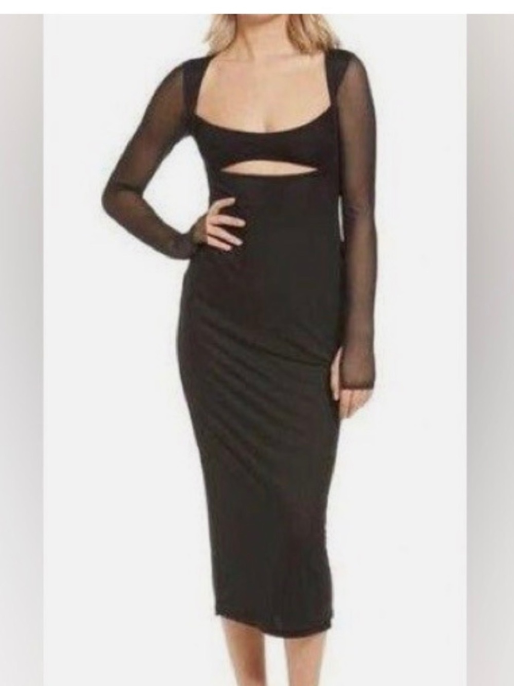 AFRM Kellen Cutout Long Sleeve Mesh Midi Dress